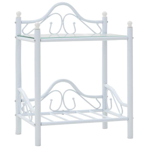 Bedside Table Steel and Tempered Glass  White