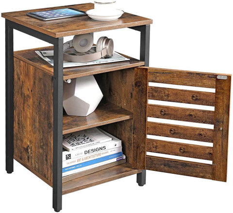 Bedside Table With 2 Adjustable Shelves Steel Frame Rustic Brown And Black