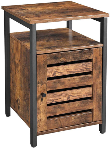 Bedside Table With 2 Adjustable Shelves Steel Frame Rustic Brown And Black