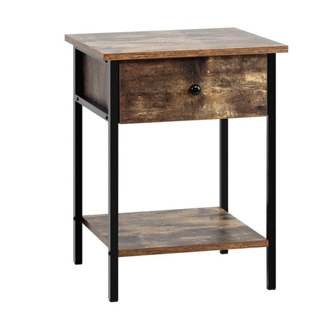 Bedside Table with Drawer and Storage Shelf, Metal Frame Nightstand Cabinet