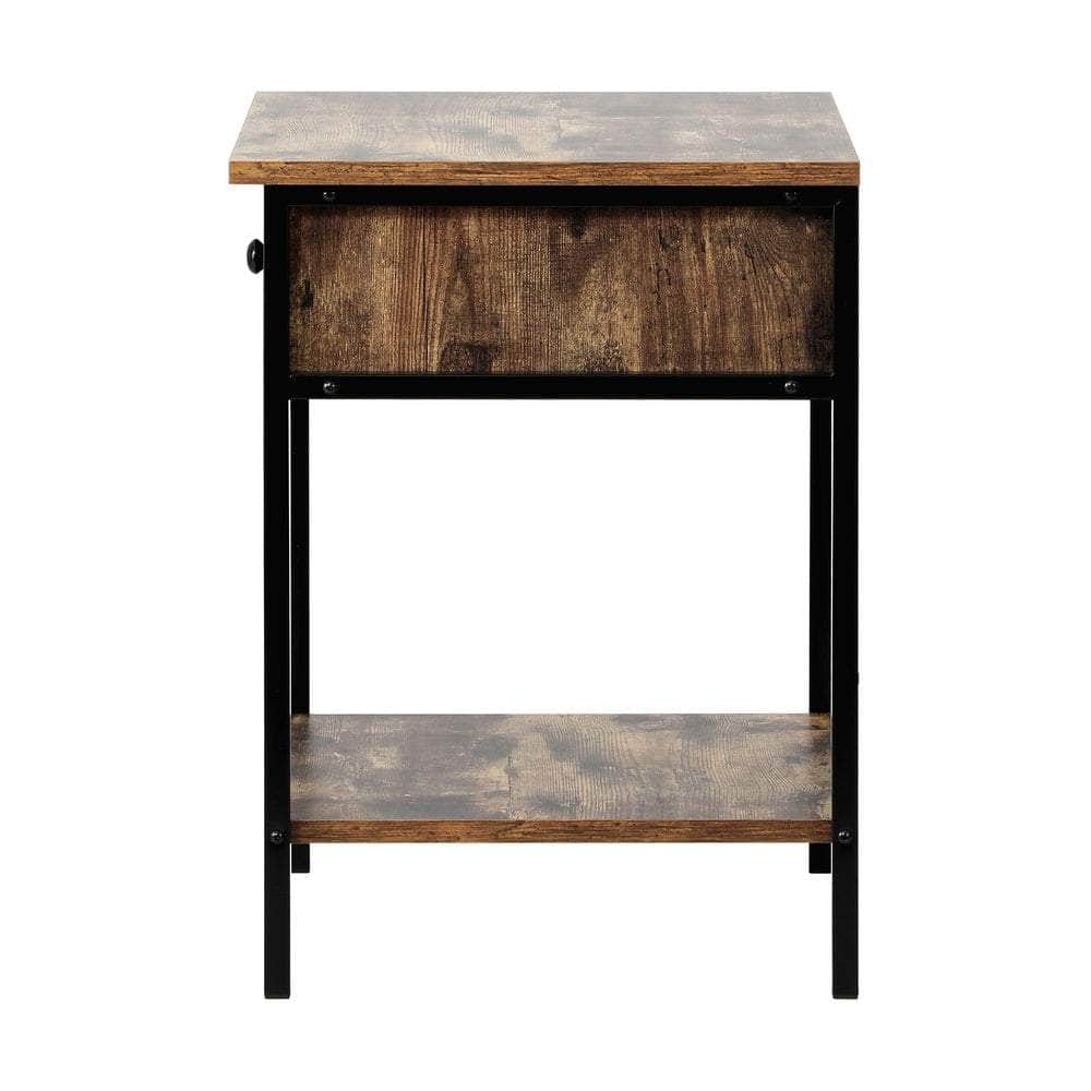 Bedside Table with Drawer and Storage Shelf, Metal Frame Nightstand Cabinet