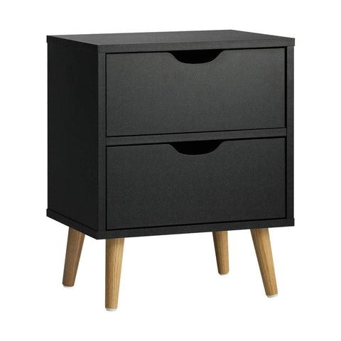 Bedside Tables 2 Drawers Side Table Bedroom Furniture Storage Black