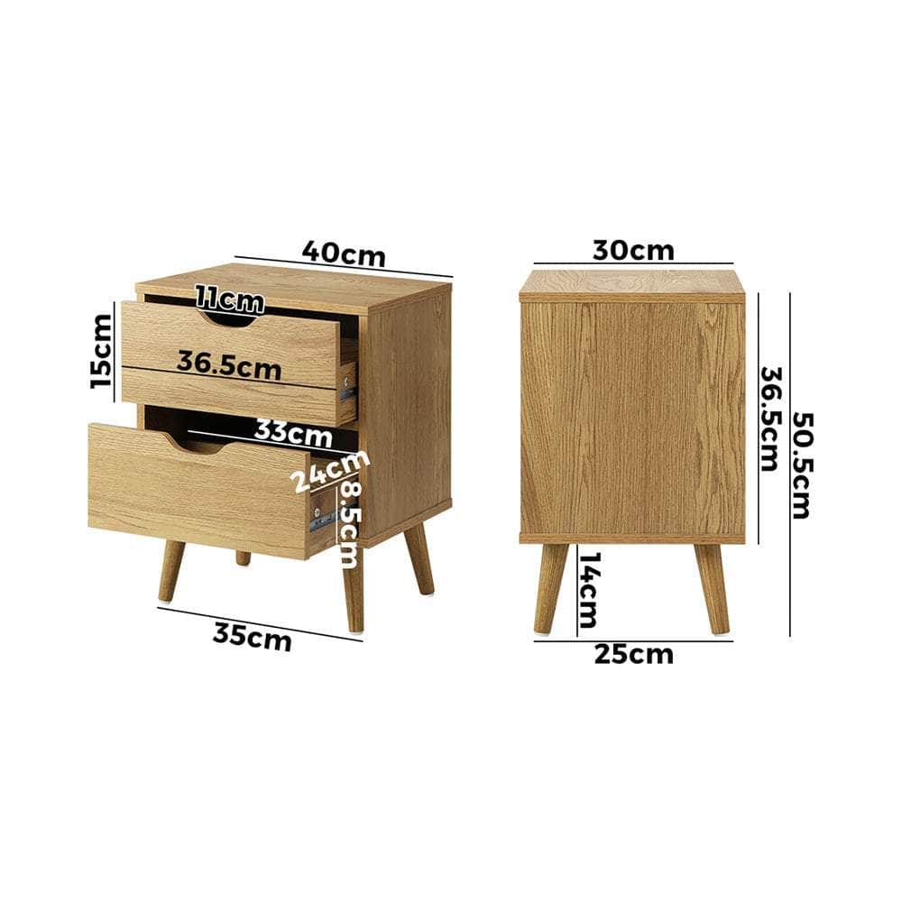 Bedside Tables 2 Drawers Side Table Nightstand Storage Cabinet Wood