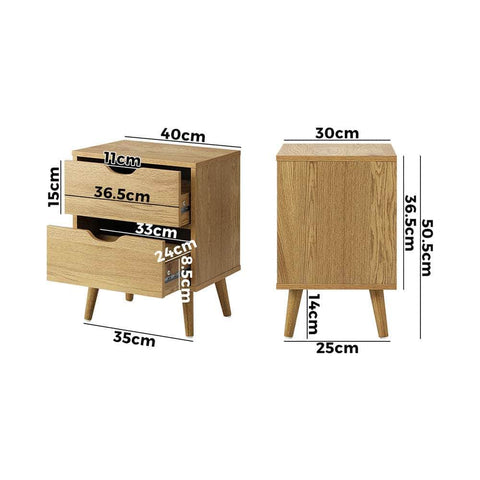 Bedside Tables 2 Drawers Side Table Nightstand Storage Cabinet Wood