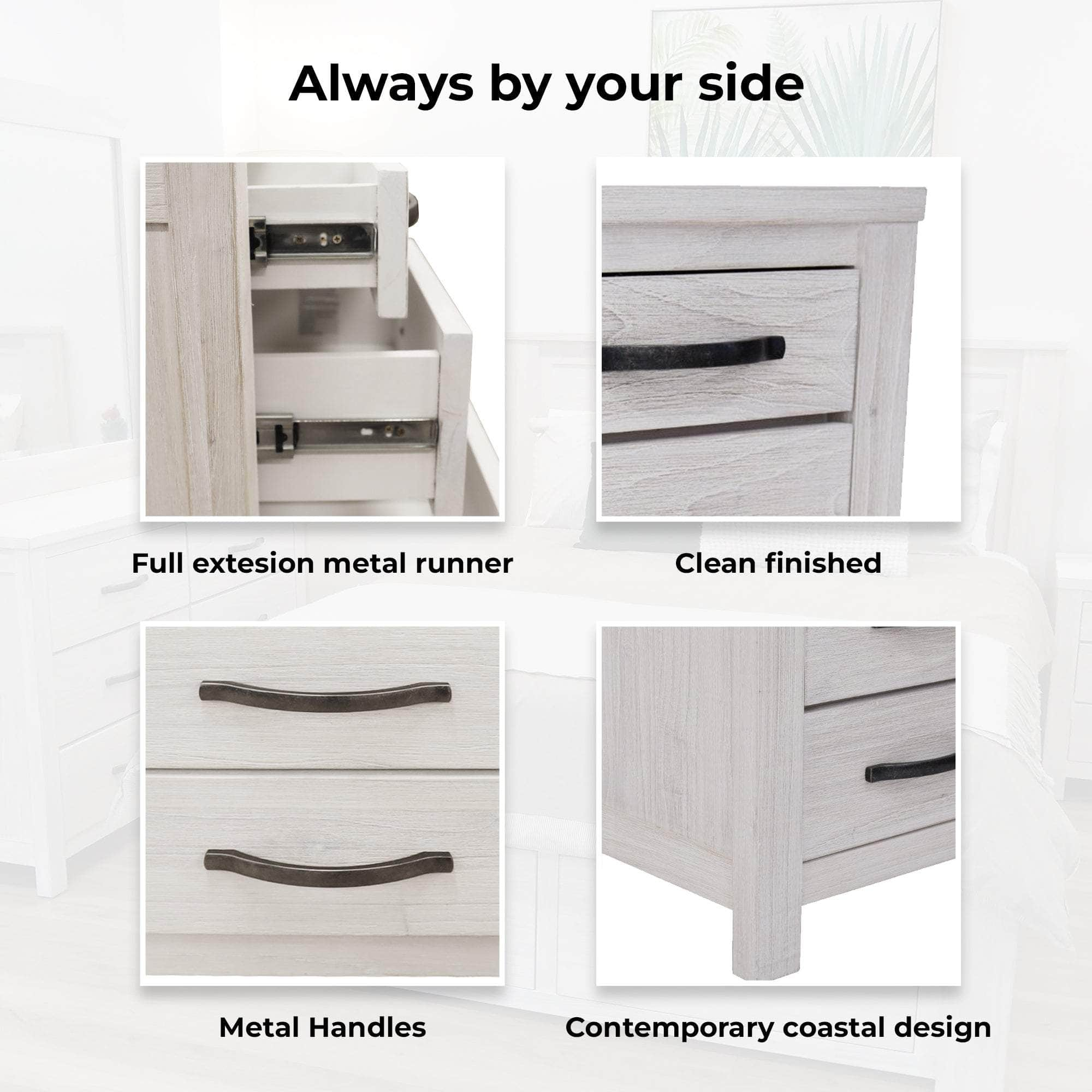 Bedside Tables 3 Drawers Storage Cabinet Shelf Side End Table - White