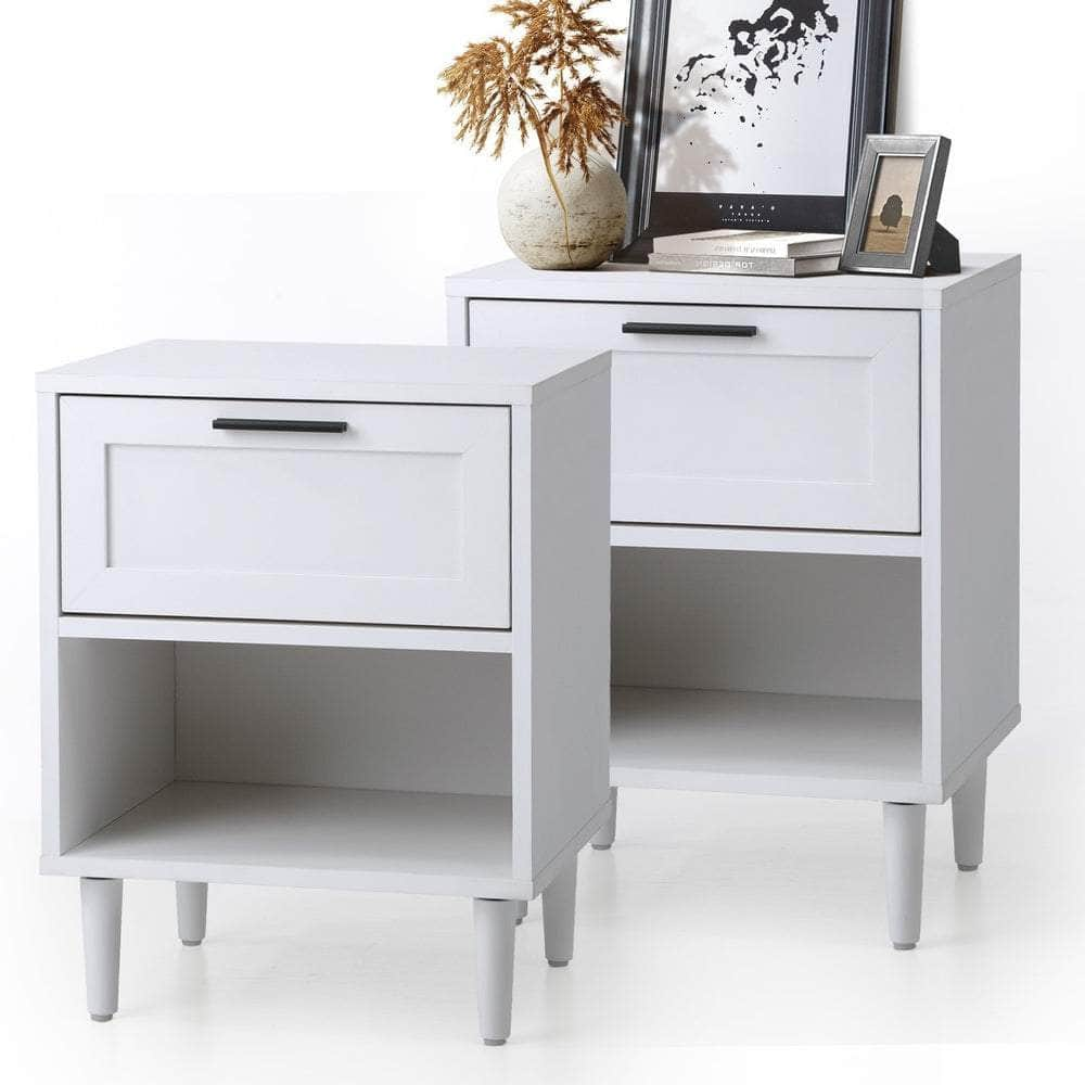 Bedside Tables Set of 2 Nightstand Natural White