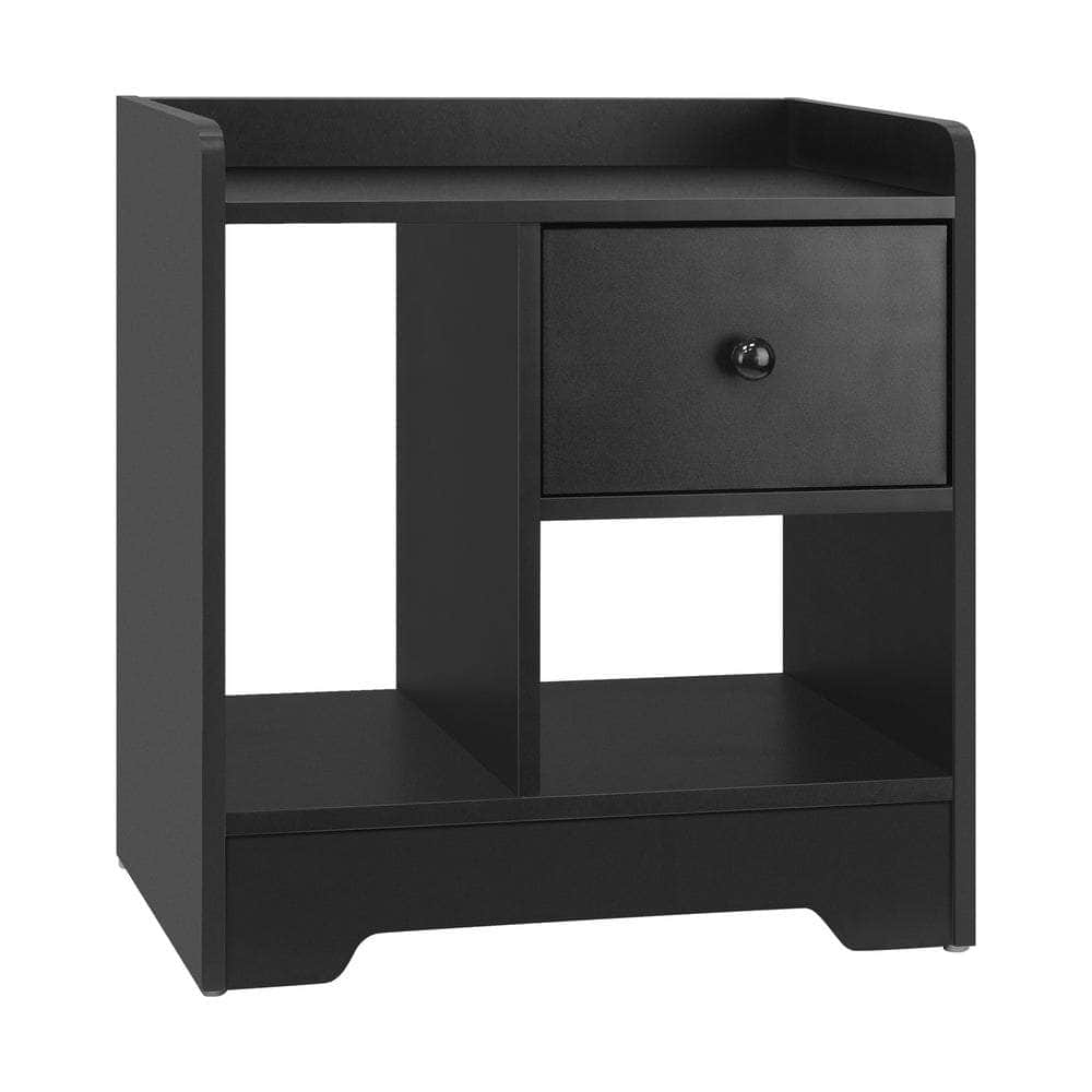 Bedside Tables Set of 2 Nightstand Shelf Black/Natural/White