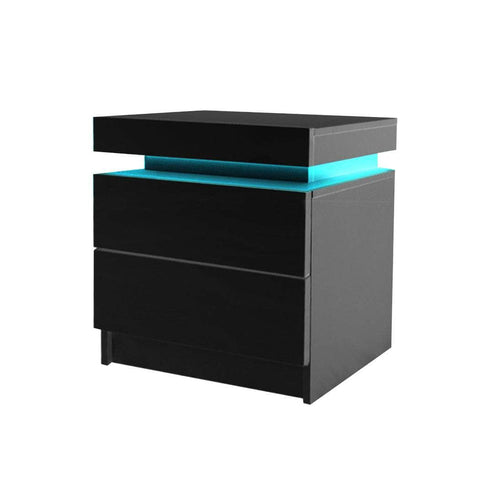 Bedside Tables Side Table 2 Drawers Black