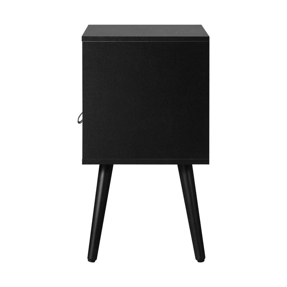 Bedside Tables Side Table Drawer Storage Cabinet w/ Leather Handle Black