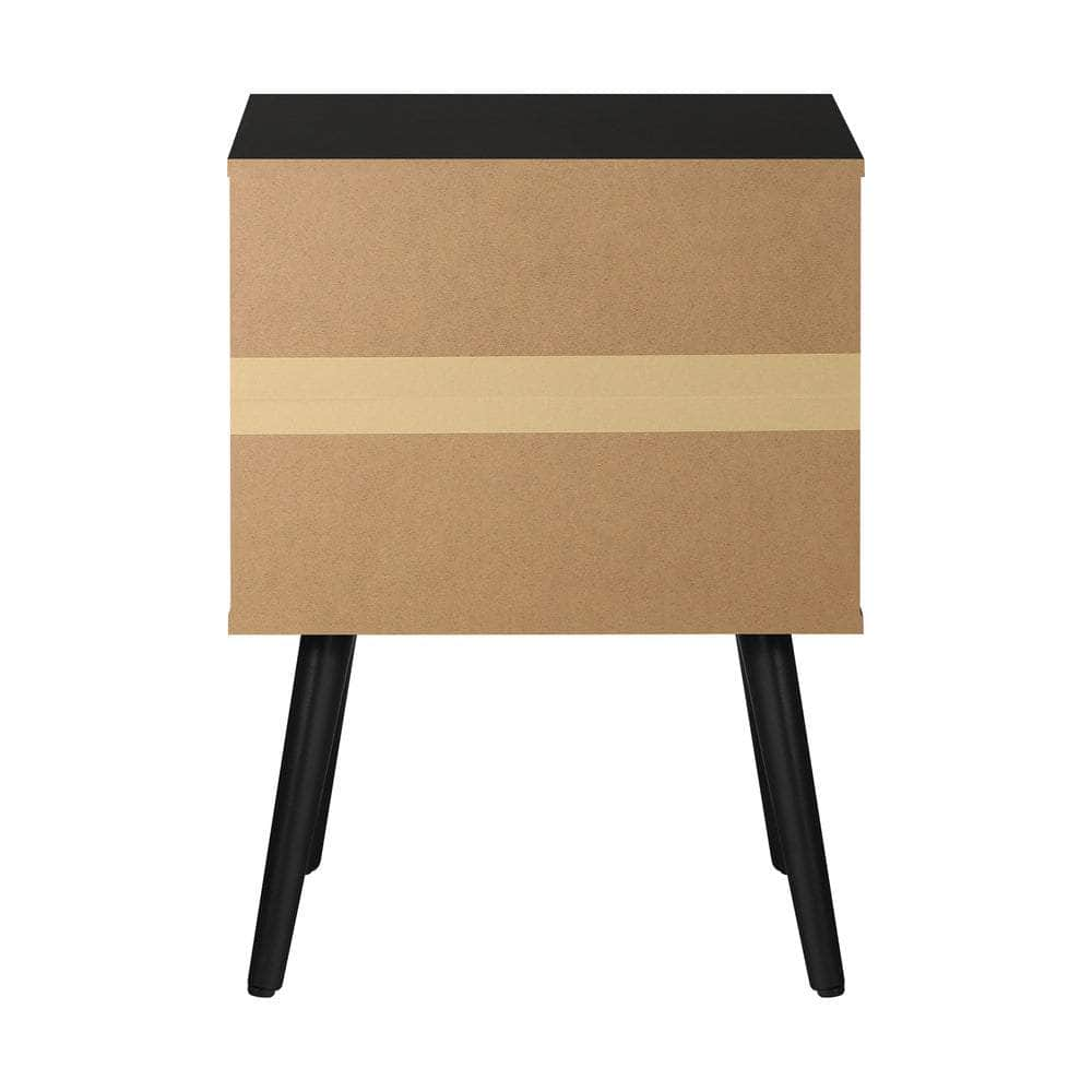 Bedside Tables Side Table Drawer Storage Cabinet w/ Leather Handle Black