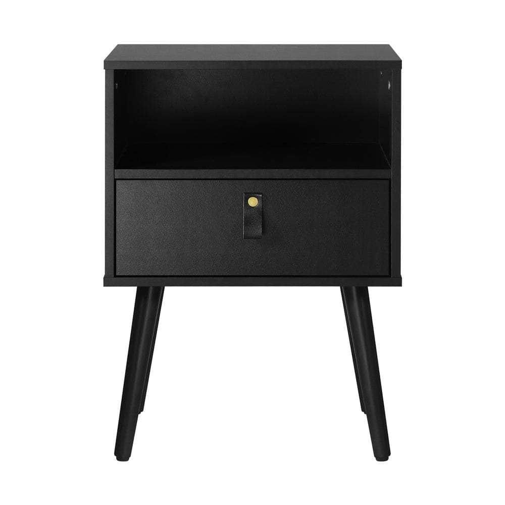 Bedside Tables Side Table Drawer Storage Cabinet w/ Leather Handle Black