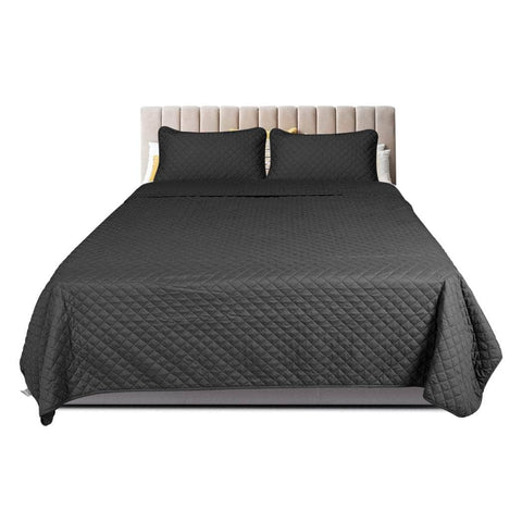 Bedspread Coverlet Set Quilted Dark Grey Queen