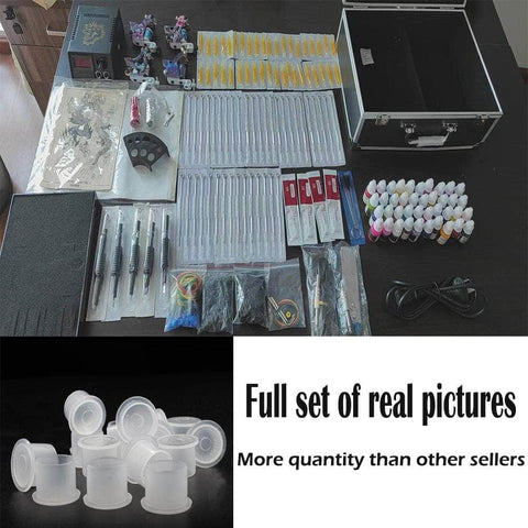 Beginner Tattoo Kit 4 Machine Guns Power Supply Set Grips 40 color Ink Needles