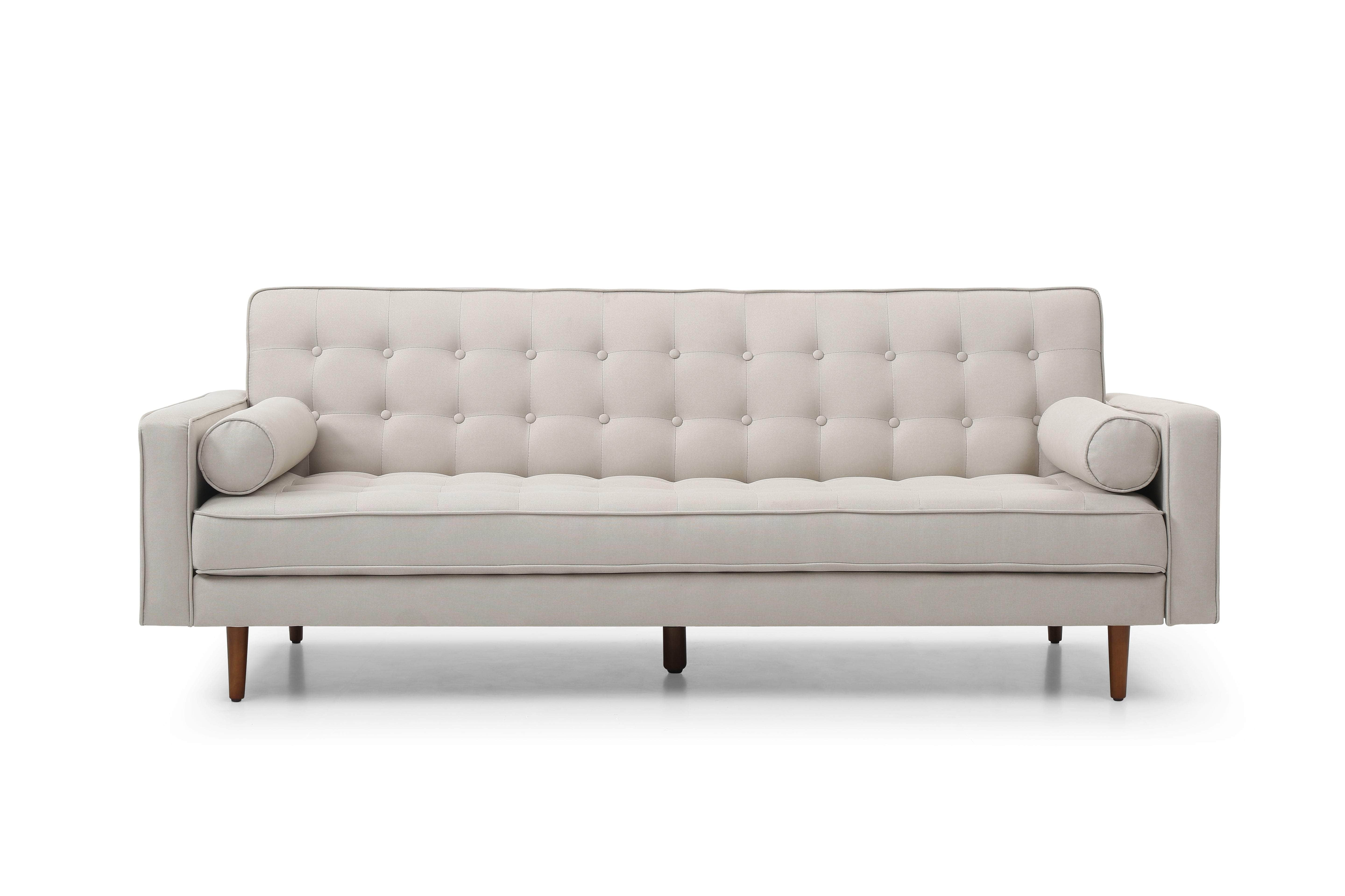 Beige Fabric 3-Seater Button-Tufted Sofa Bed