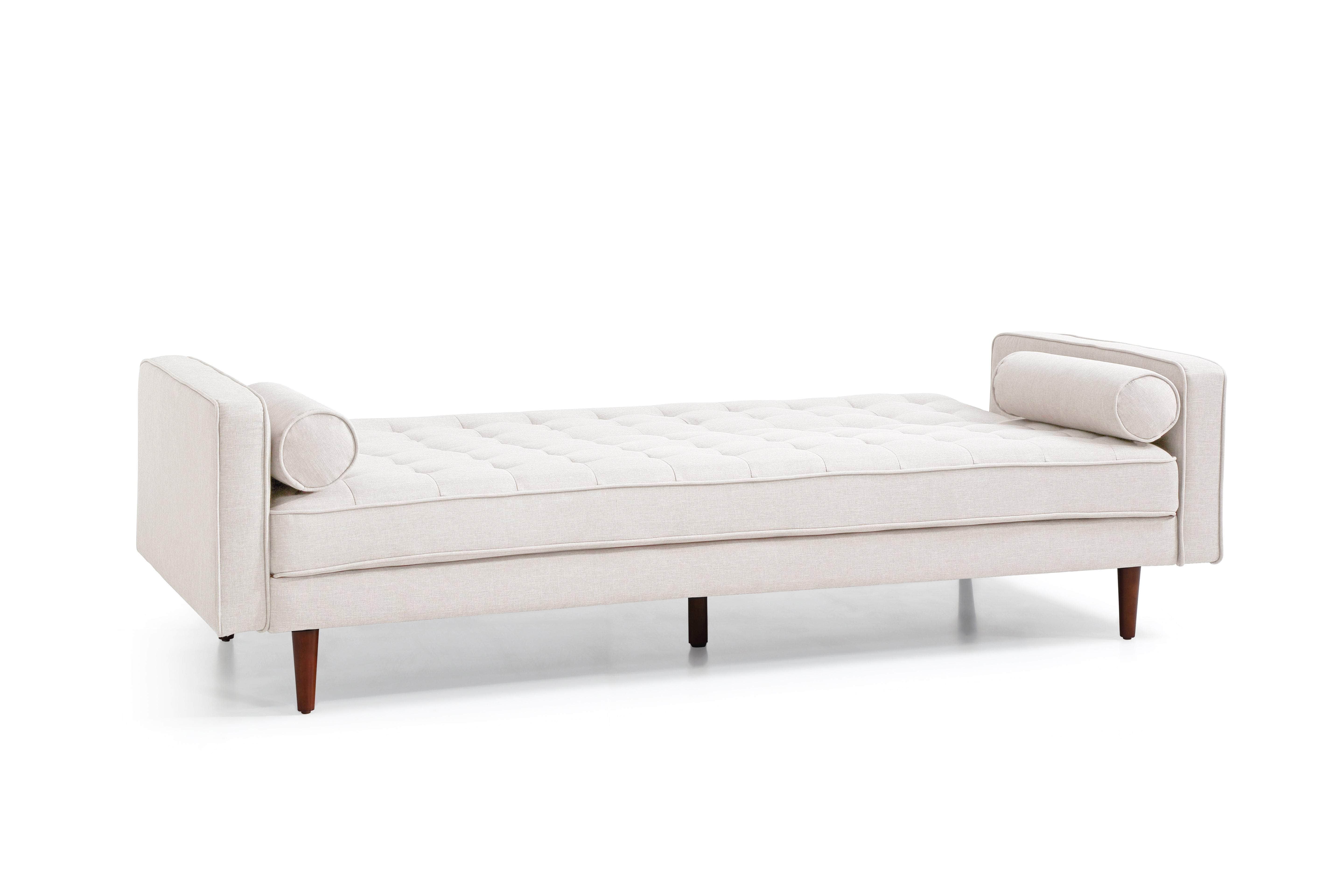 Beige Fabric 3-Seater Button-Tufted Sofa Bed