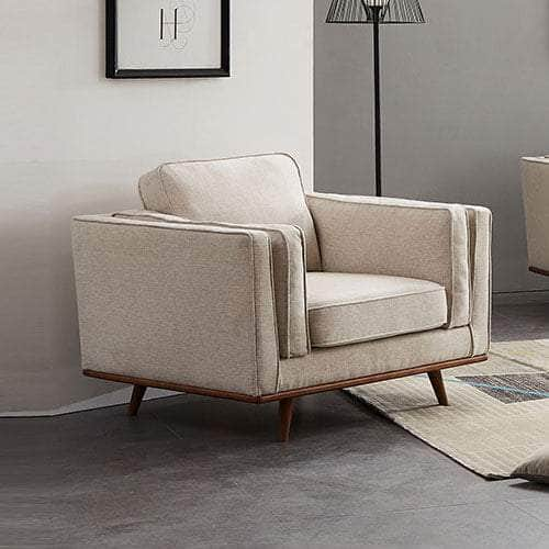 Beige Fabric Armchair With Wooden Frame