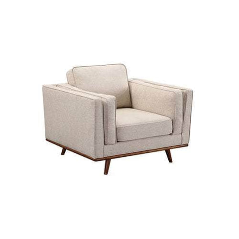 Beige Fabric Armchair With Wooden Frame