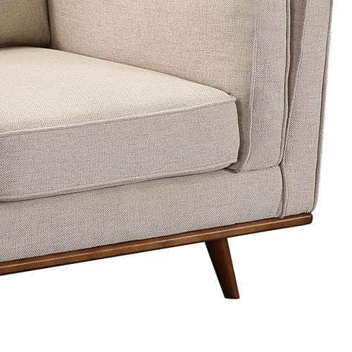 Beige Fabric Armchair With Wooden Frame