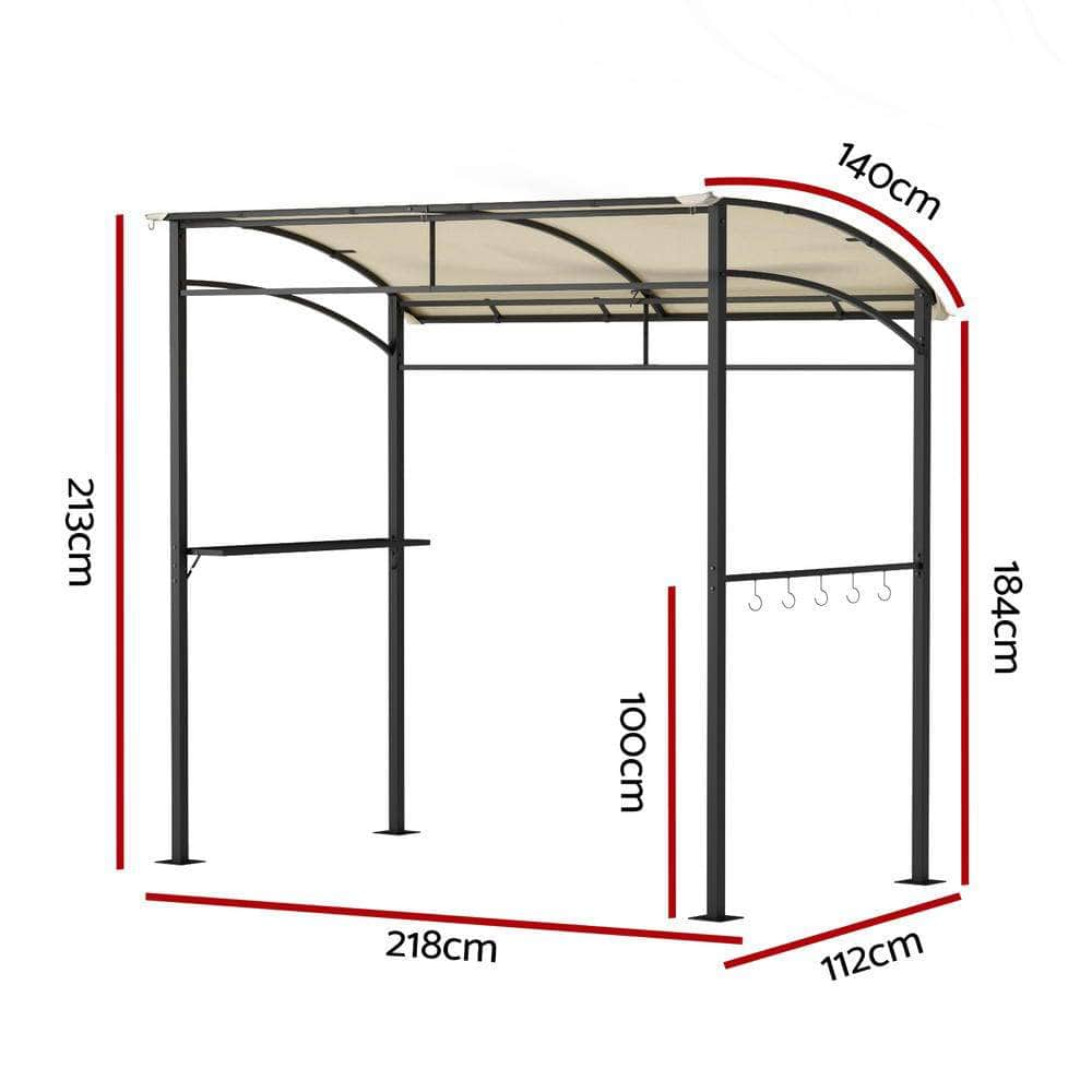 Beige Gazebo BBQ Grill Patio Shelter with Shelf Hooks