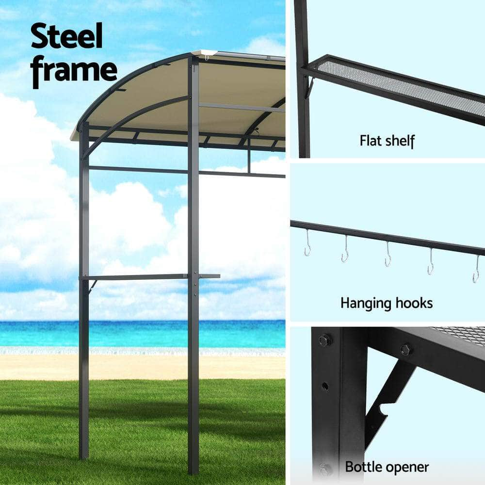 Beige Gazebo BBQ Grill Patio Shelter with Shelf Hooks