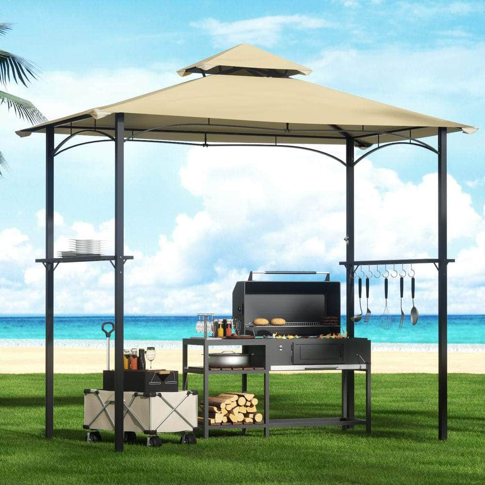 Beige Outdoor Gazebo Patio Marquee with BBQ Grill Shelter