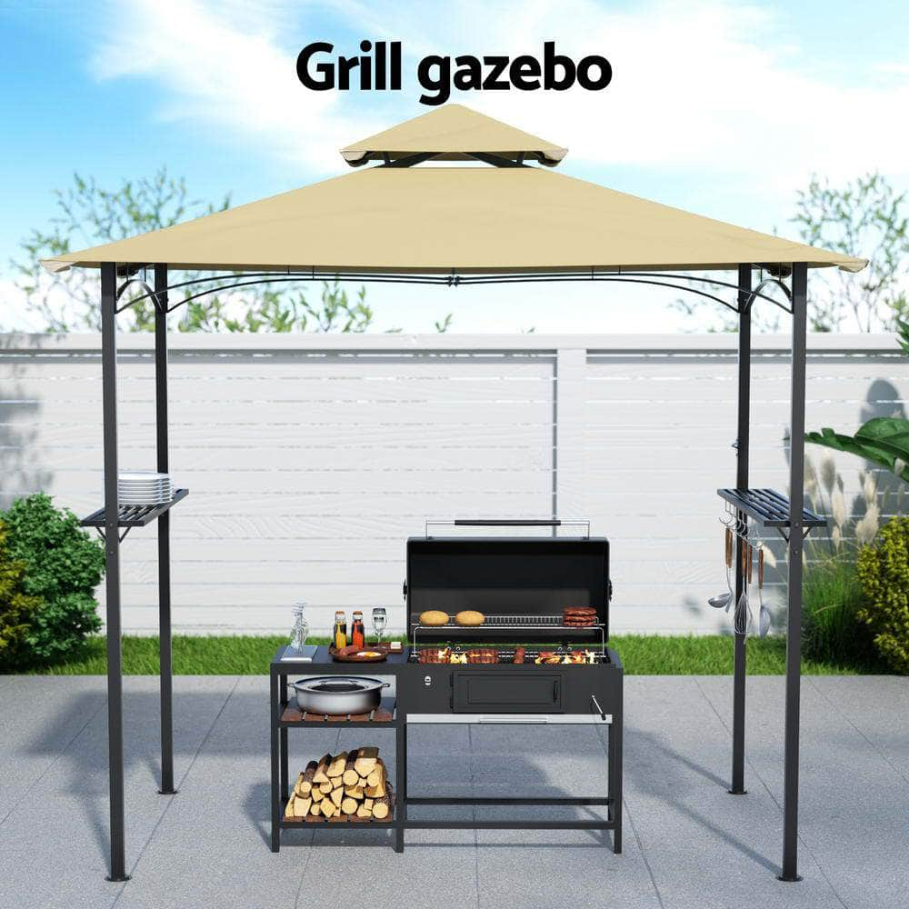 Beige Outdoor Gazebo Patio Marquee with BBQ Grill Shelter