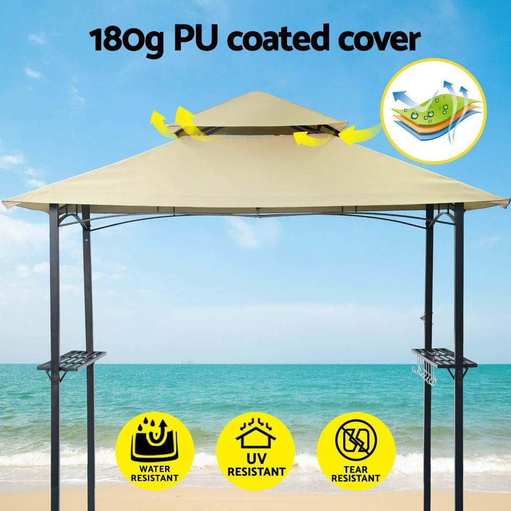 Beige Outdoor Gazebo Patio Marquee with BBQ Grill Shelter