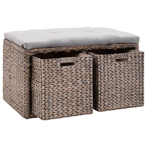 Bench with 2 Baskets Seagrass Grey