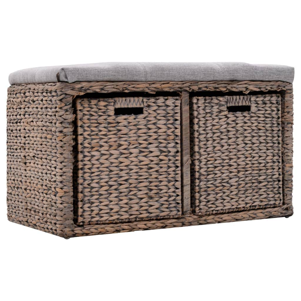 Bench with 2 Baskets Seagrass Grey