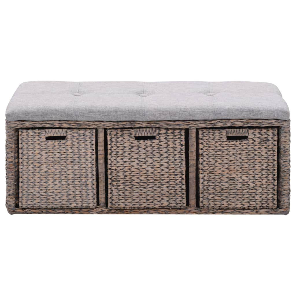 Bench with 3 Baskets Seagrass Grey