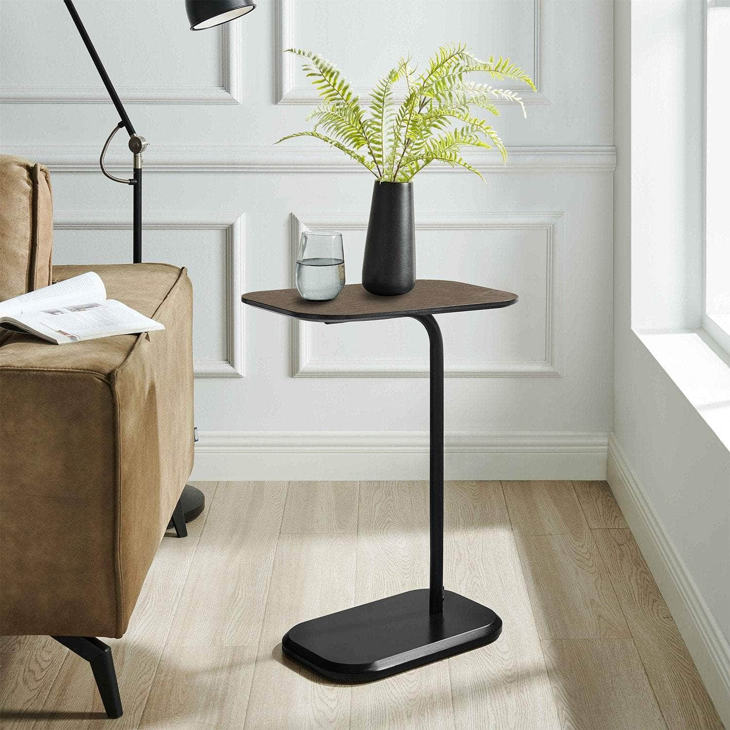 Beveled Edge C-Shaped Side Table