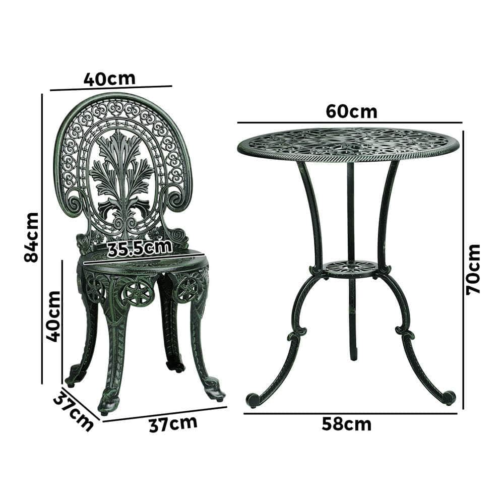 Bistro Setting Outdoor Cast Aluminium Table Chair Garden Furniture 3Piece