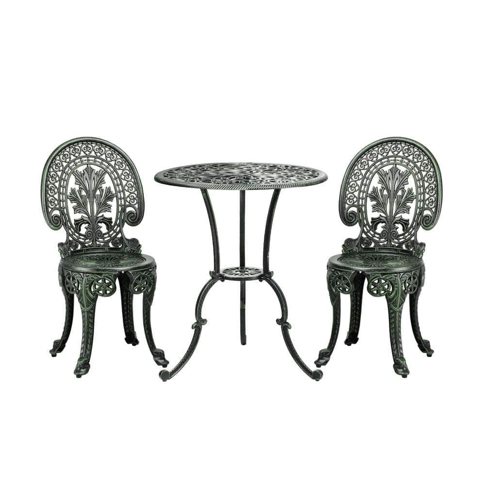 Bistro Setting Outdoor Cast Aluminium Table Chair Garden Furniture 3Piece