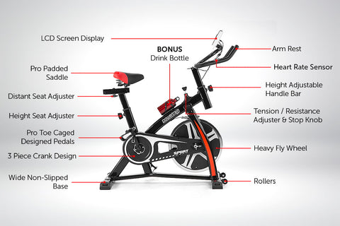 Home Gym Flywheel Exercise Spin Bike - Black