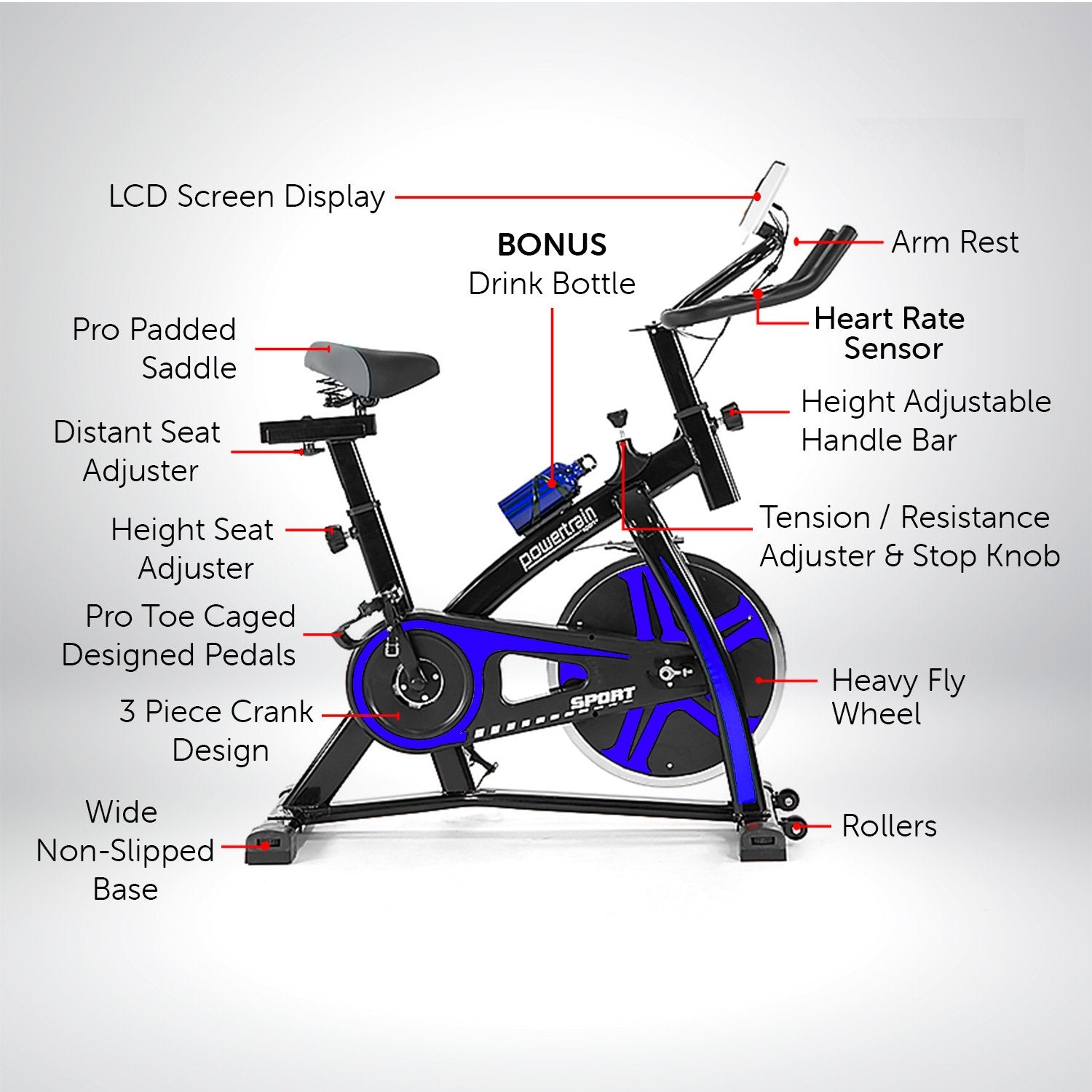 Home Gym Flywheel Exercise Spin Bike - Blue