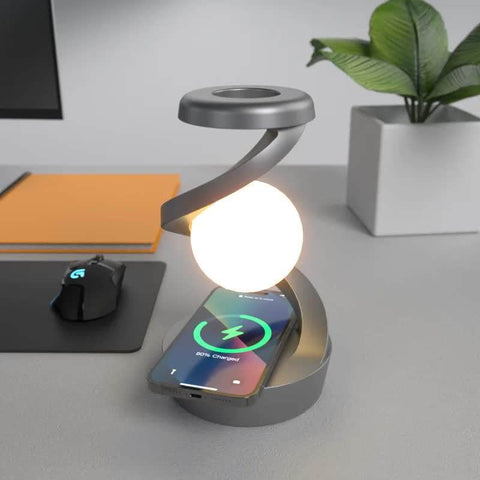 Black 360° Rotating Floating Night Light  Wireless Charging Table Lamp