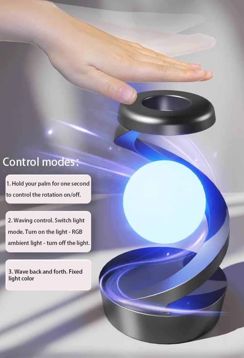 Black 360° Rotating Floating Night Light  Wireless Charging Table Lamp