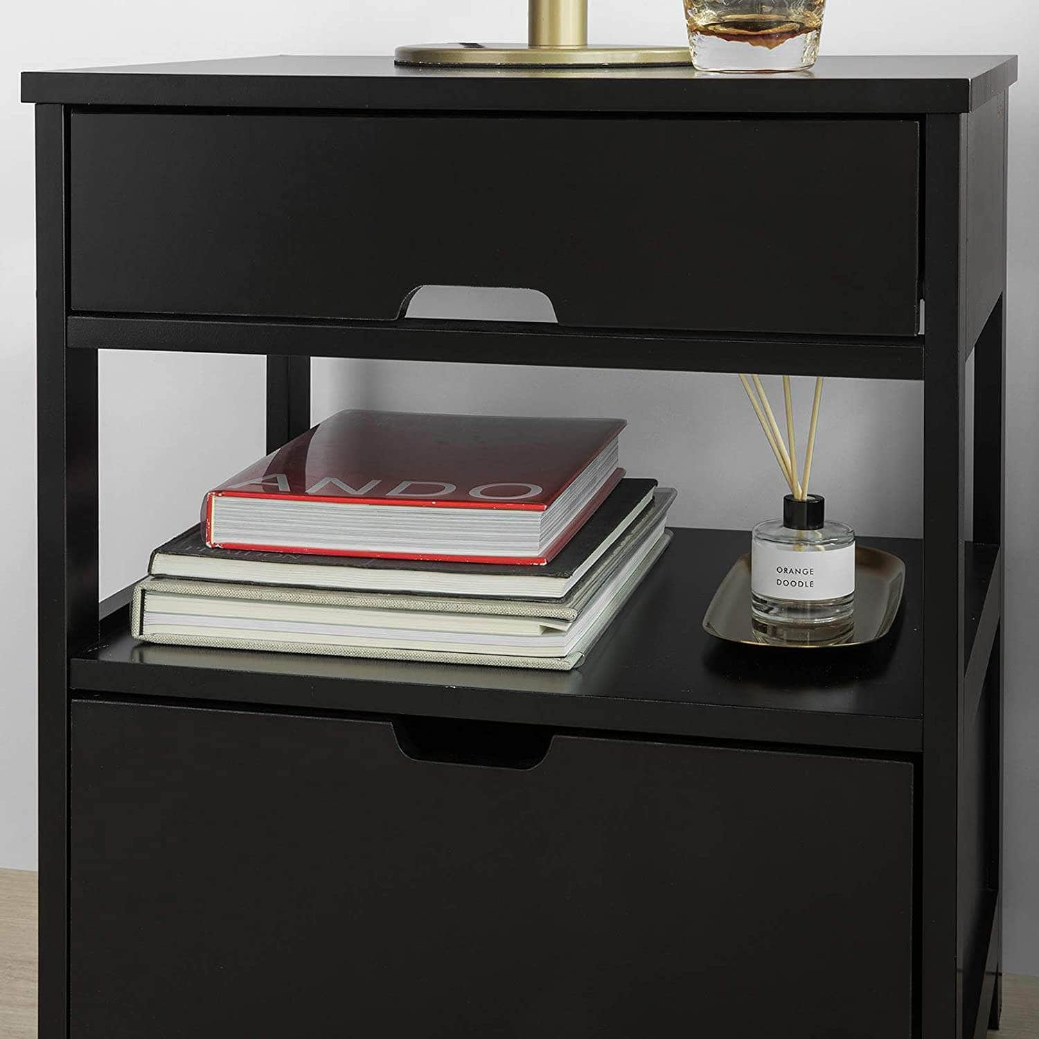 Black Bedside Table With 2 Drawers