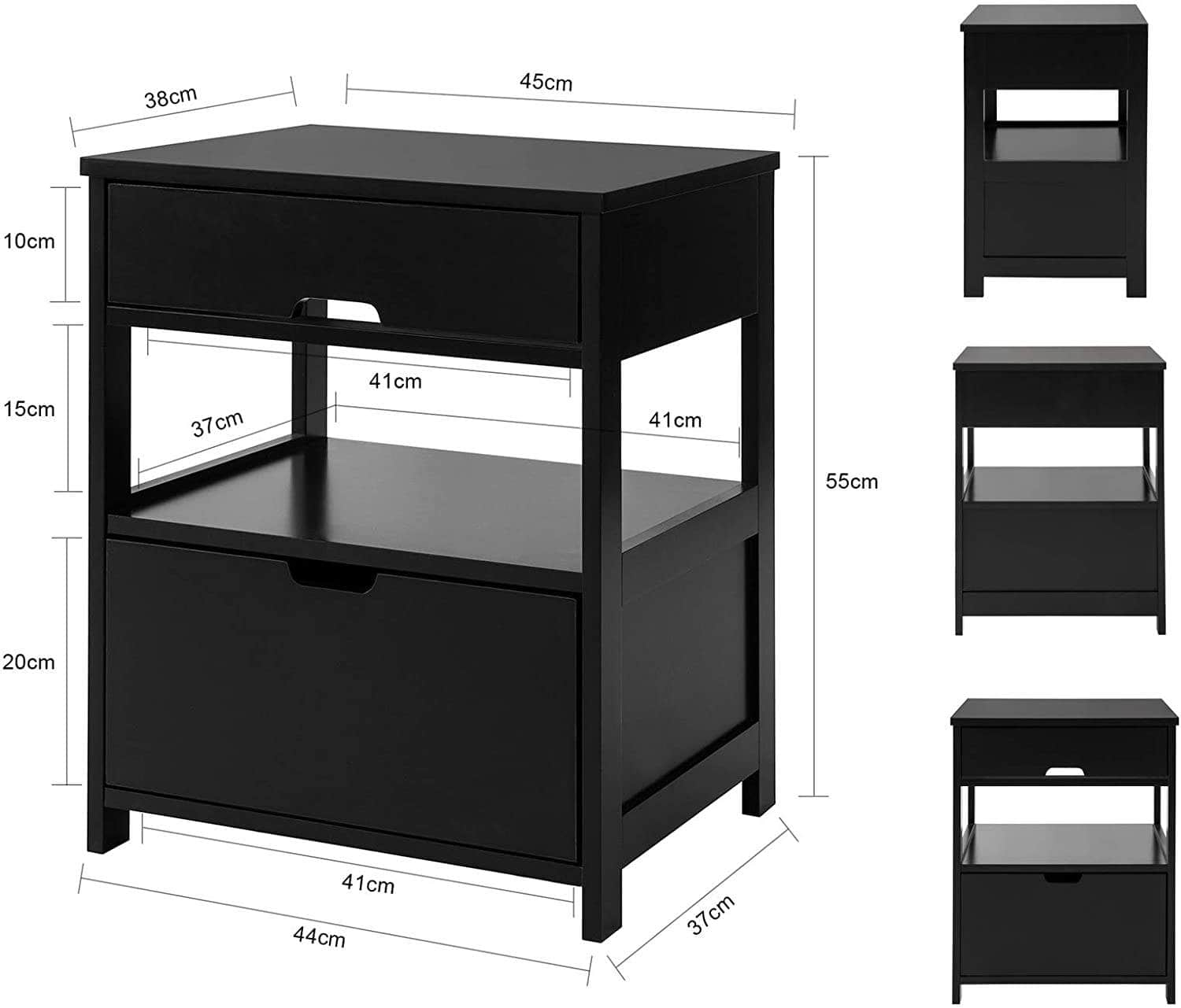 Black Bedside Table With 2 Drawers