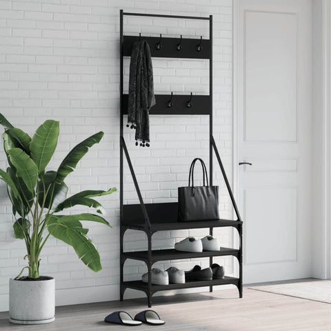 Black Clothes Rack with Shoe Storage