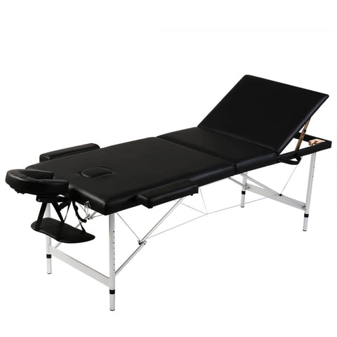 Black Foldable Massage Table 3 Zones with Aluminium Frame