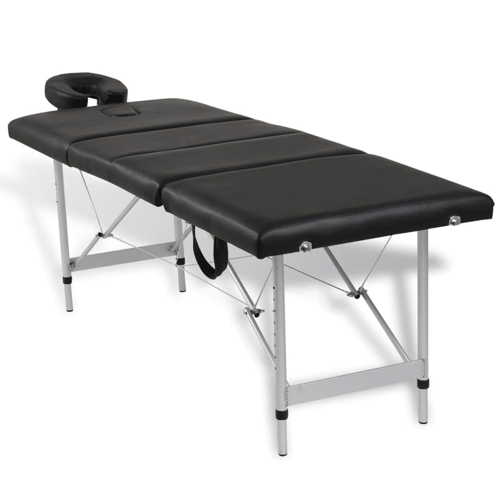 Black Foldable Massage Table 4 Zones with Aluminium Frame