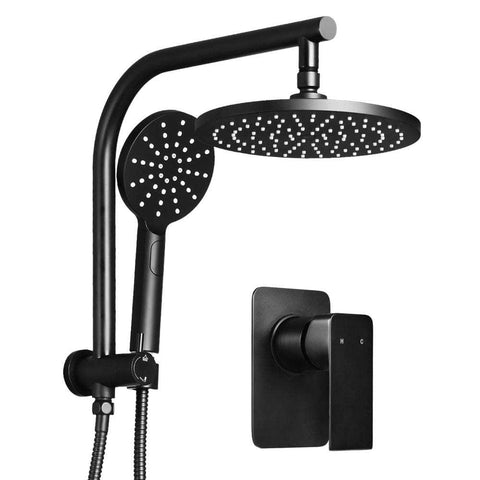 Black Handheld Round High Pressure Rain Shower Head Set With Mixer Tap