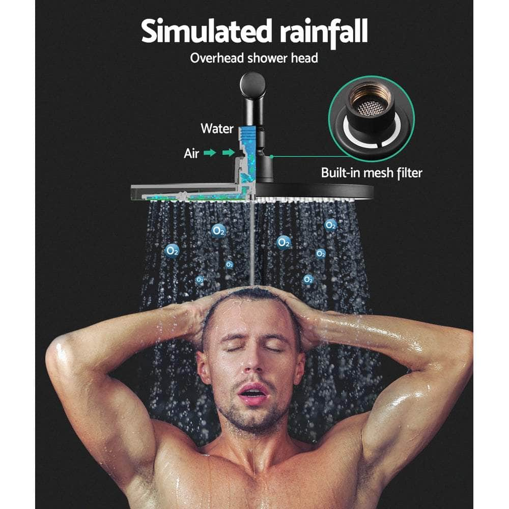 Black Handheld Round High Pressure Rain Shower Head Set With Twins Tap