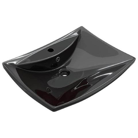 Black Luxury Ceraic Basin Rectangular with Overflow & Faucet Hole