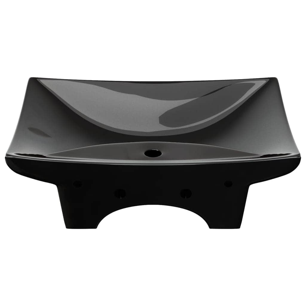 Black Luxury Ceraic Basin Rectangular with Overflow & Faucet Hole