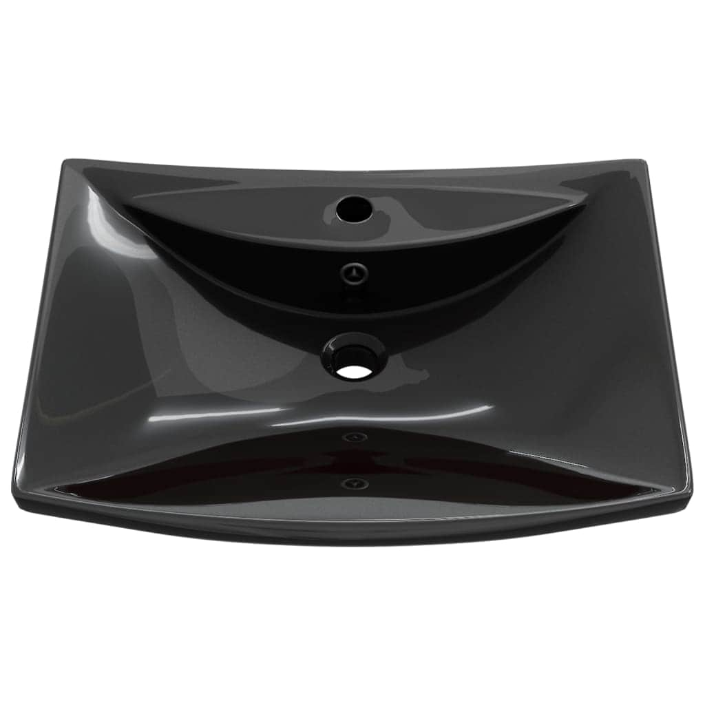 Black Luxury Ceraic Basin Rectangular with Overflow & Faucet Hole