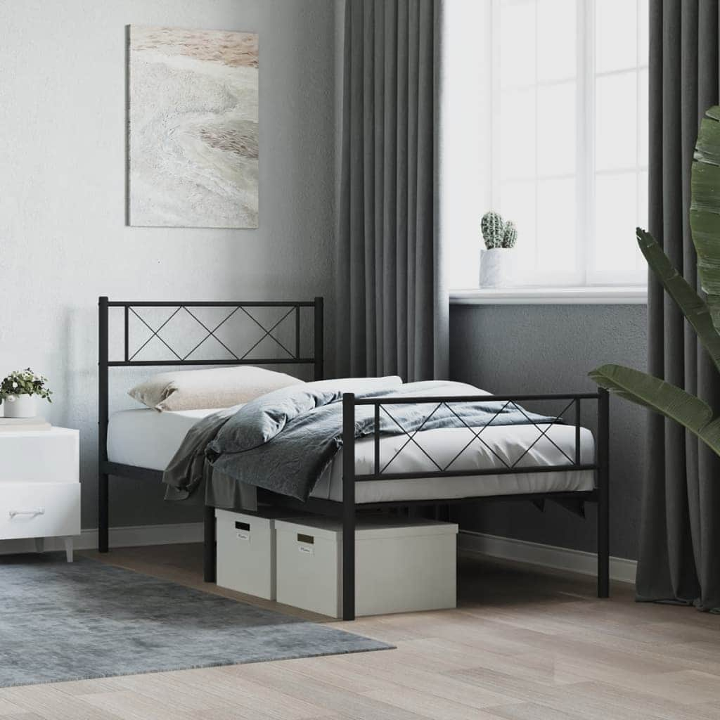 Black-Metal Bed Frame with Headboard and Footboard