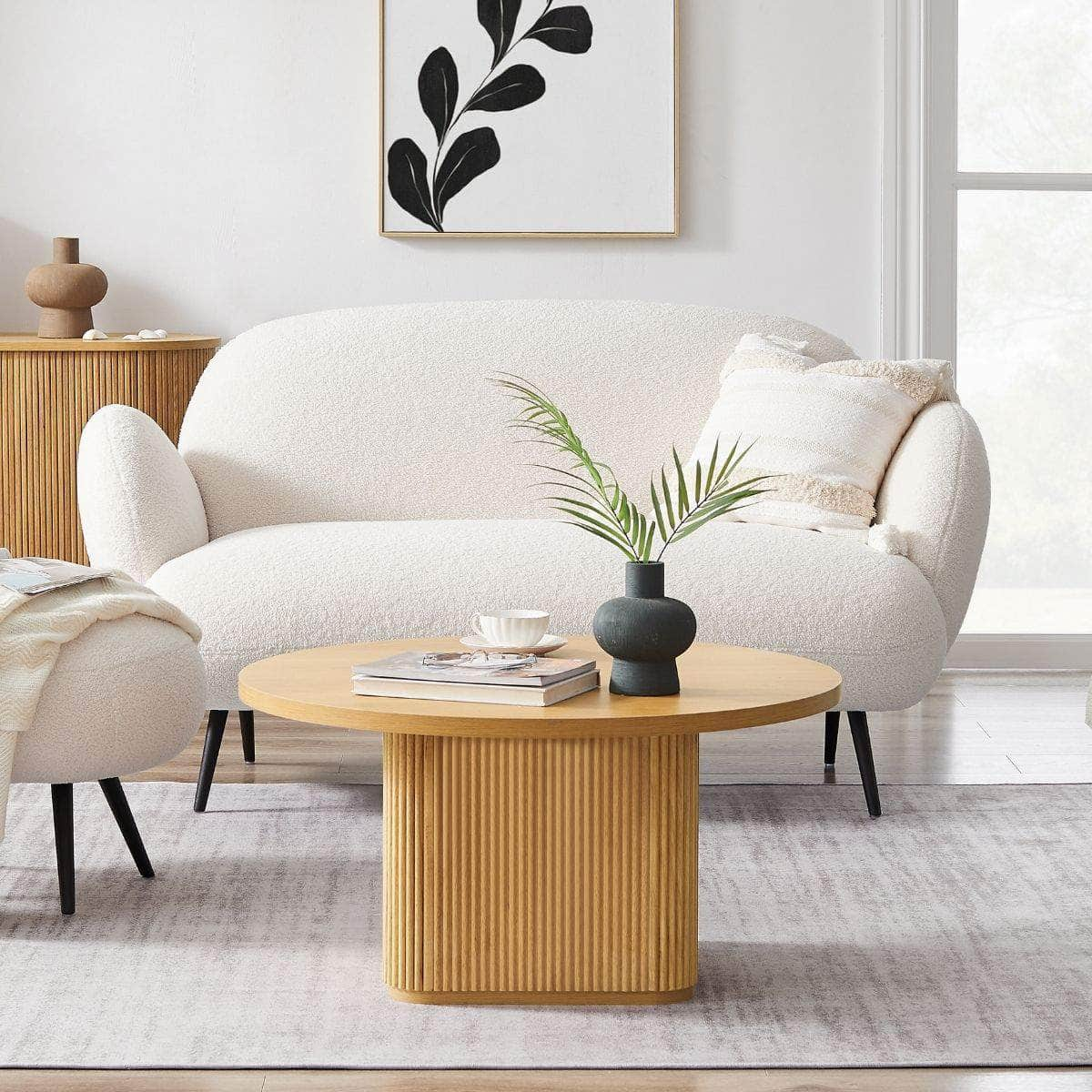 Black/Natural Round Column Coffee Table