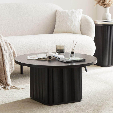 Black/Natural Round Column Coffee Table